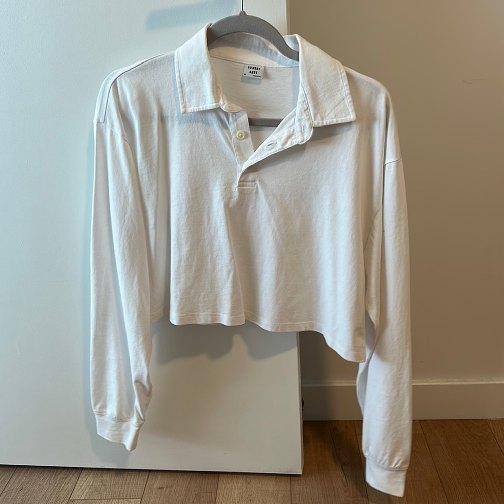 Aritzia Sunday Best Collared Long Sleeve Crop Shirt